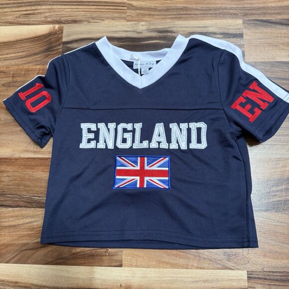 Harper & Ivy Other - Harper & Ivy Girls England Soccer Jersey 7/8 Blue Polyester Embroidered Cropped